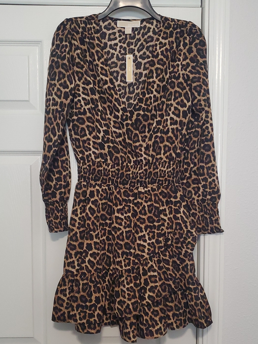 New MICHAEL Michael Kors Leopard-Print Mini Dress in Brown and Black Size P/XS